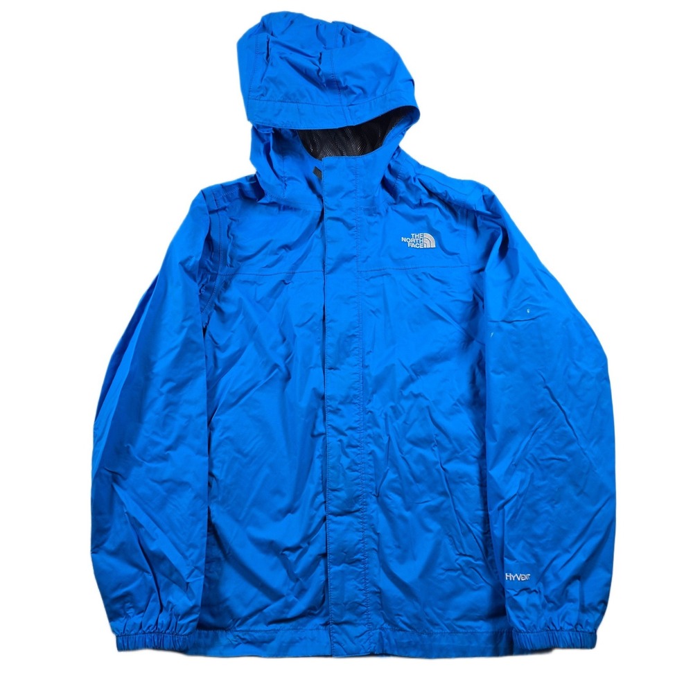 The North Face HyVent Jacket Boys Large 14/16 Blue Nylon Hooded Rain Wind Shell